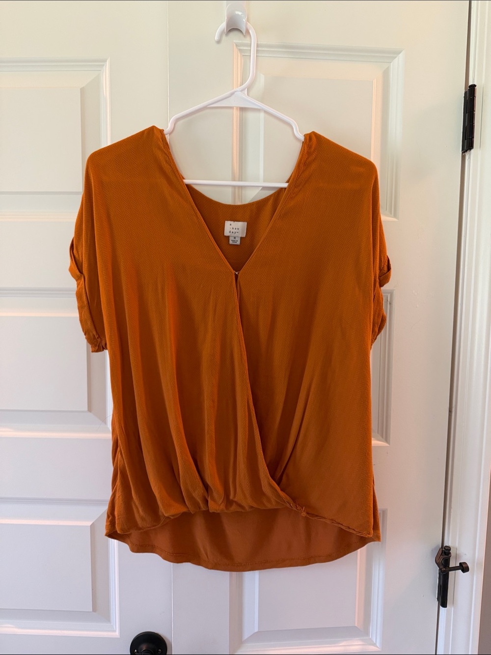 a new day Rust Orange Wrap-Front Short Sleeve Blouse